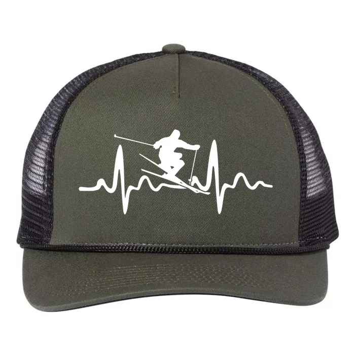 Skiing Skier Heartbeat Gift Retro Rope Trucker Hat Cap