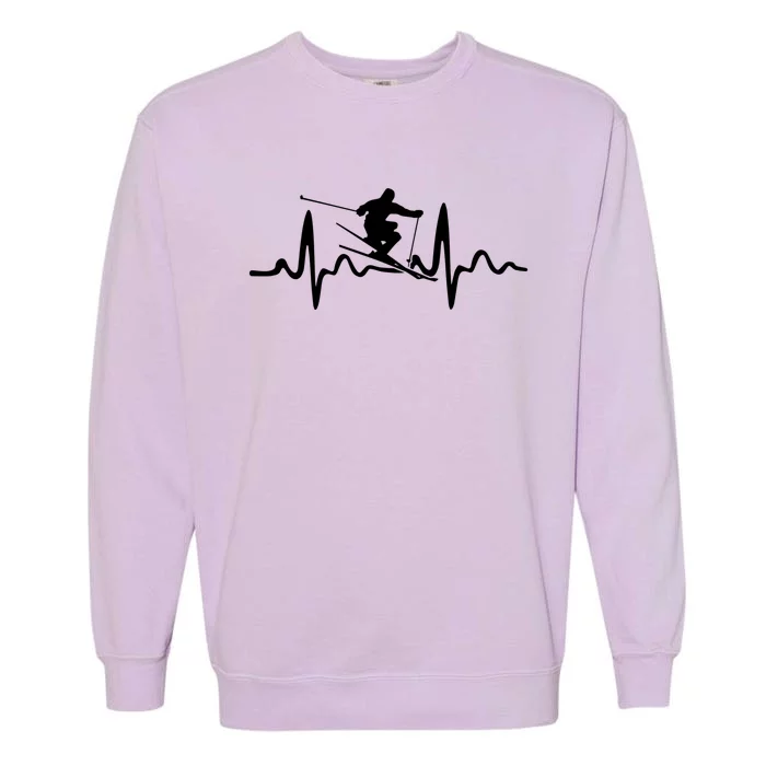 Skiing Skier Heartbeat Gift Garment-Dyed Sweatshirt