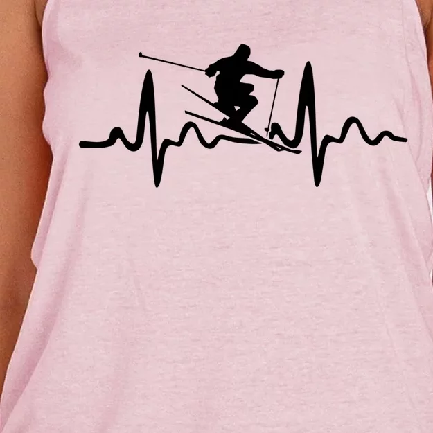 Skiing Skier Heartbeat Gift Women's Knotted Racerback Tank