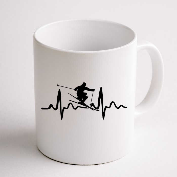 Skiing Skier Heartbeat Gift Front & Back Coffee Mug