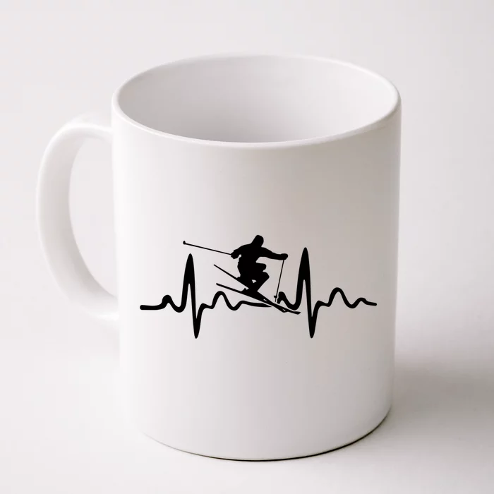 Skiing Skier Heartbeat Gift Front & Back Coffee Mug