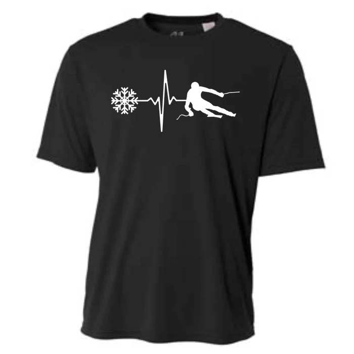 Skiing Skier Heartbeat Skiing Gift Cooling Performance Crew T-Shirt