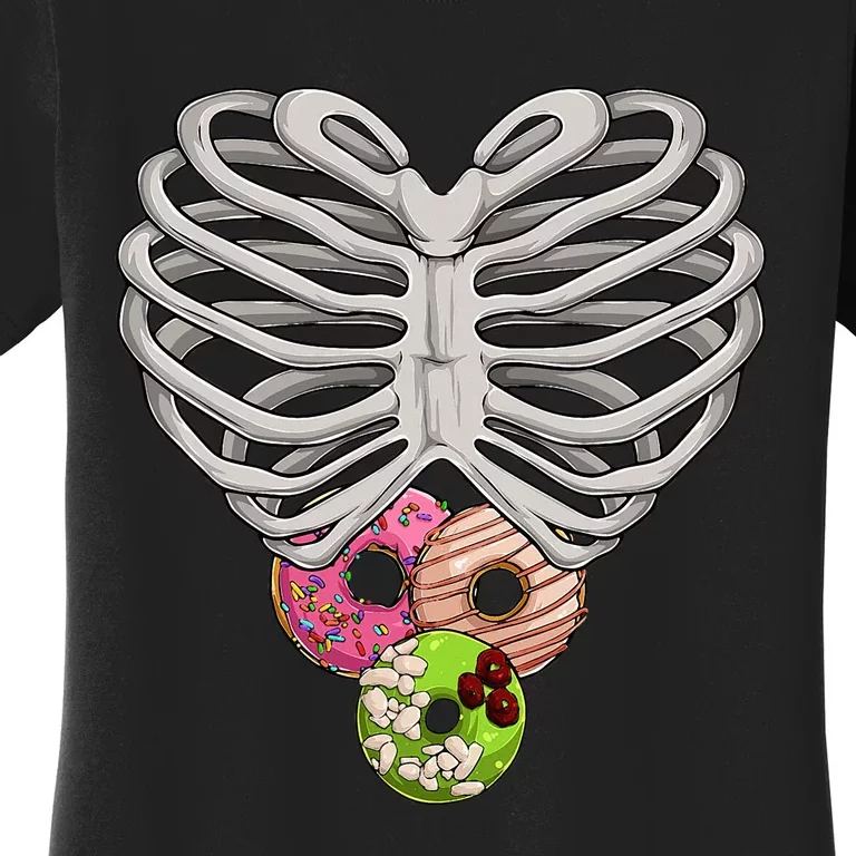 Scary Skeleton Halloween Skull Rib Cage Donuts Women's T-Shirt