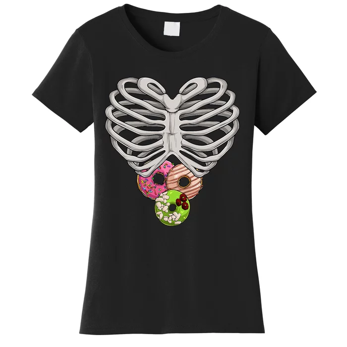 Scary Skeleton Halloween Skull Rib Cage Donuts Women's T-Shirt