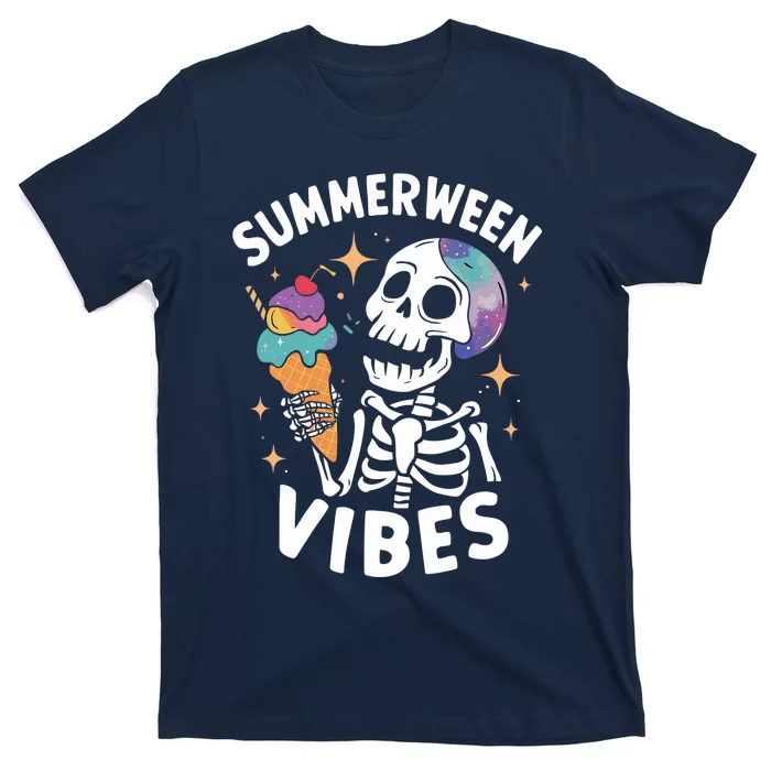 Summerween Summer Halloween Funny Skeleton Ice Cream Party T-Shirt