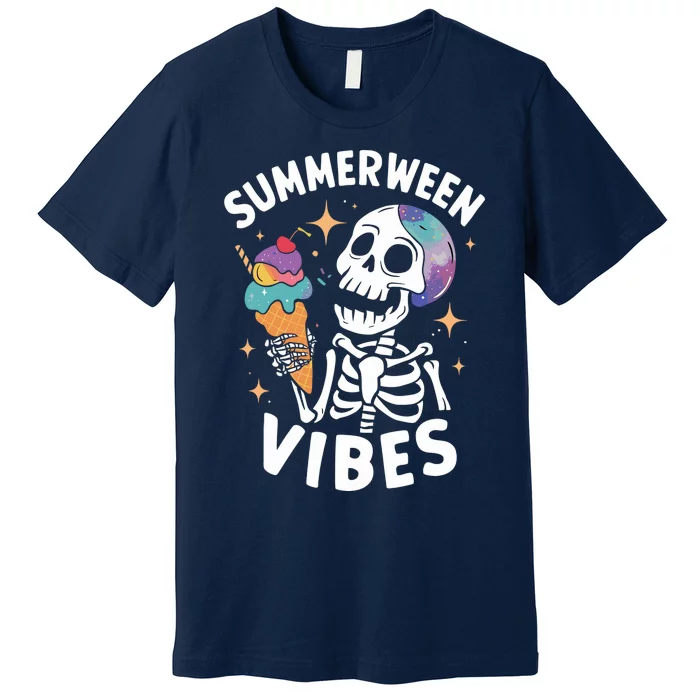 Summerween Summer Halloween Funny Skeleton Ice Cream Party Premium T-Shirt