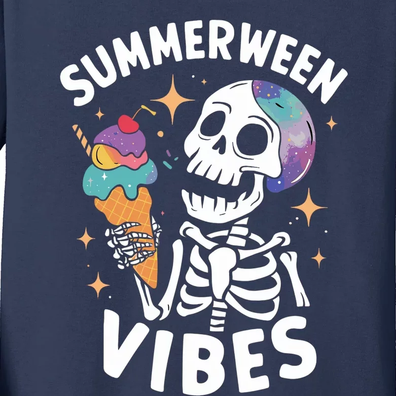 Summerween Summer Halloween Funny Skeleton Ice Cream Party Kids Long Sleeve Shirt