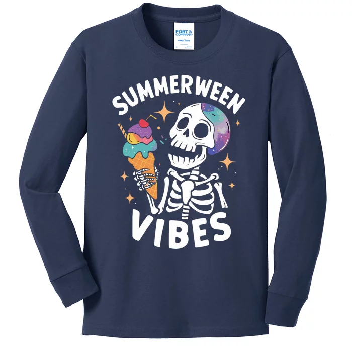 Summerween Summer Halloween Funny Skeleton Ice Cream Party Kids Long Sleeve Shirt