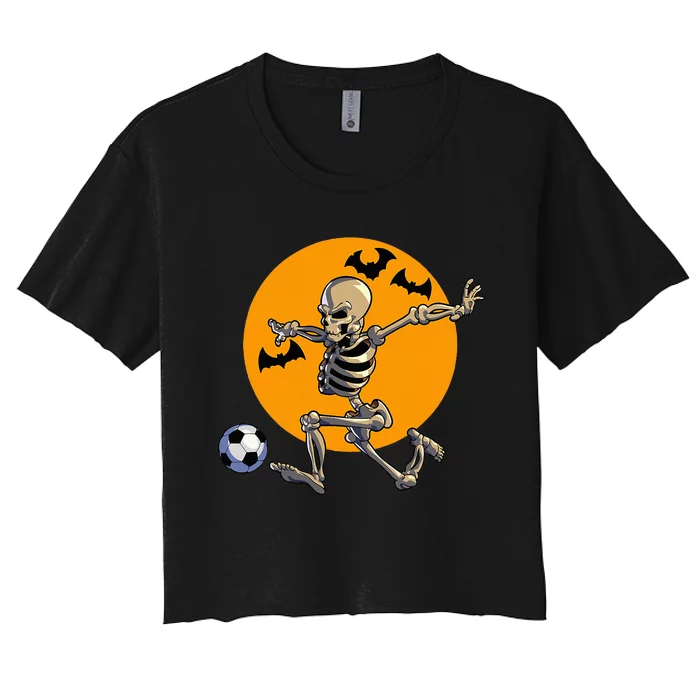 Soccer Skeleton Halloween Soccer Player Halloween Women's Crop Top Tee