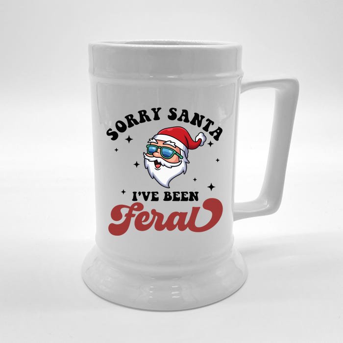 Sorry Santa I've Been Feral Merry Christmas Front & Back Beer Stein