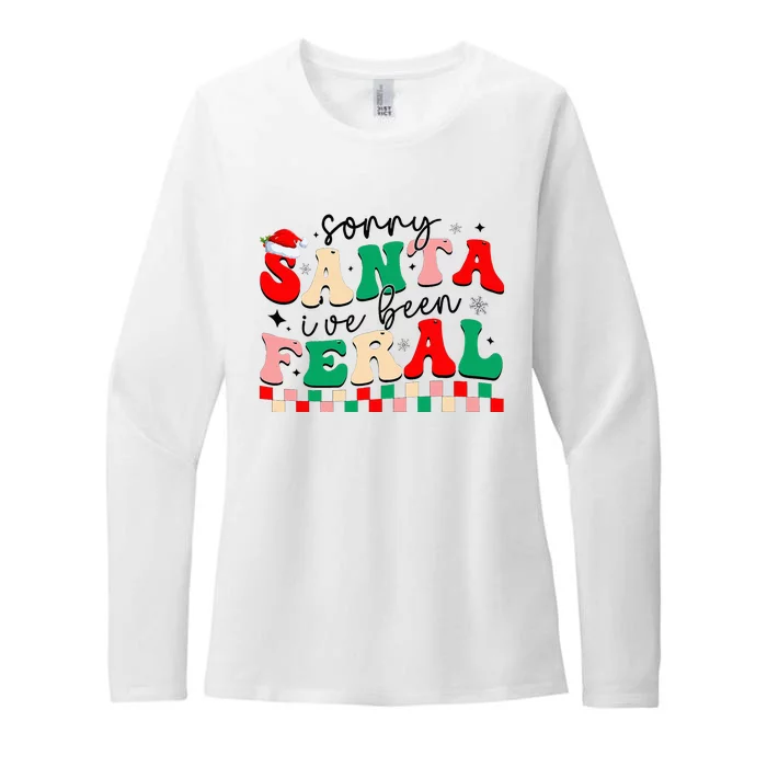 Sorry Santa I've Been Feral Funny Retro Christmas Womens CVC Long Sleeve Shirt