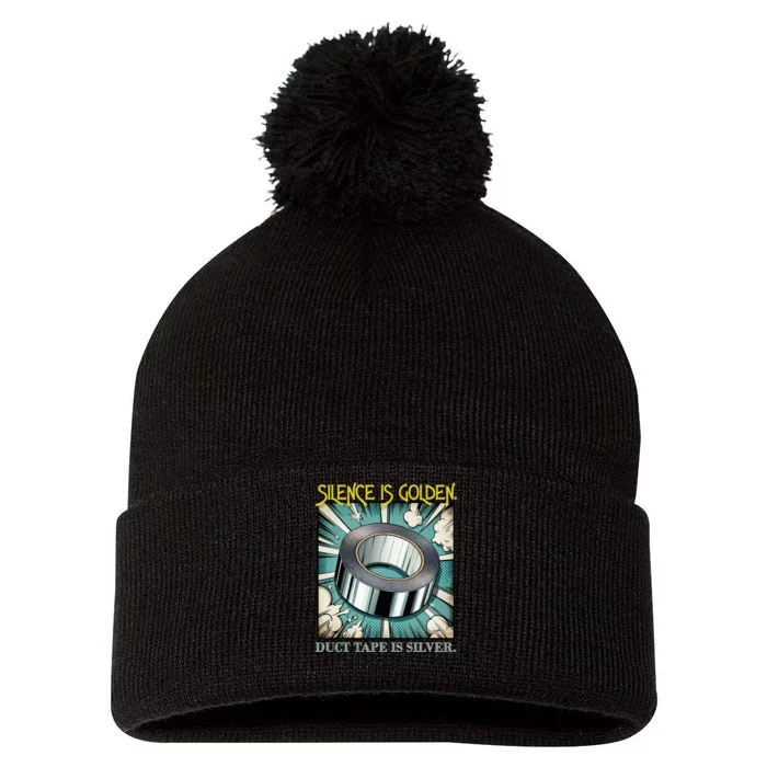 Snarky Silence is Golden Pom Pom 12in Knit Beanie