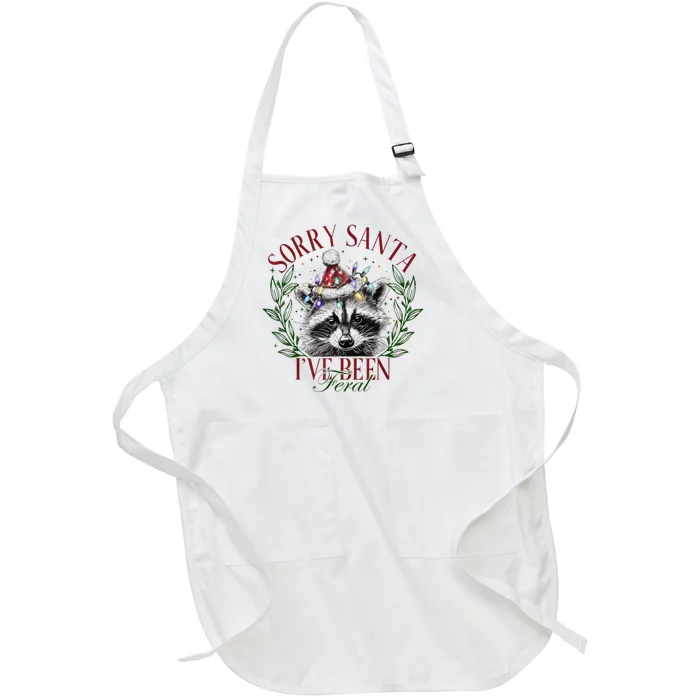 Sorry Santa IVe Been Feral Cute Raccoon Christmas Santa Full-Length Apron With Pocket