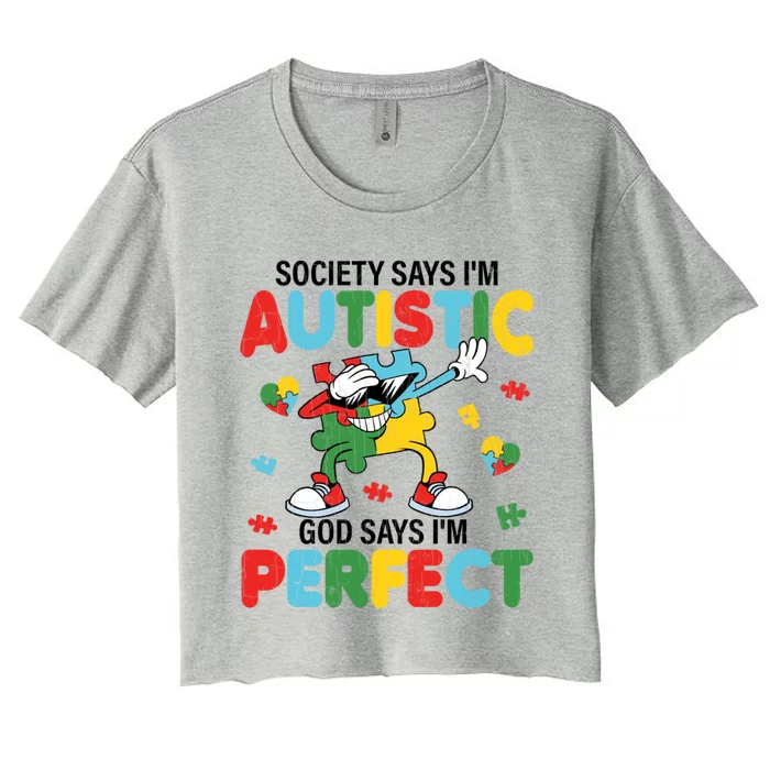 Society Says I Am Autistic Funny Autism Awareness Graphic Great Gift Women's Crop Top Tee