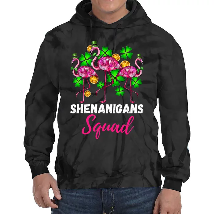 Shenanigan Squad Irish Flamingo St Patricks Day Bird Animal Tie Dye Hoodie