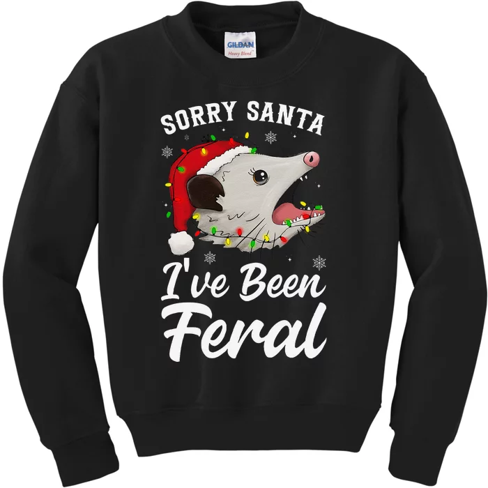 Sorry Santa IVe Been Feral Funny Feral Opossum Christmas Kids Sweatshirt