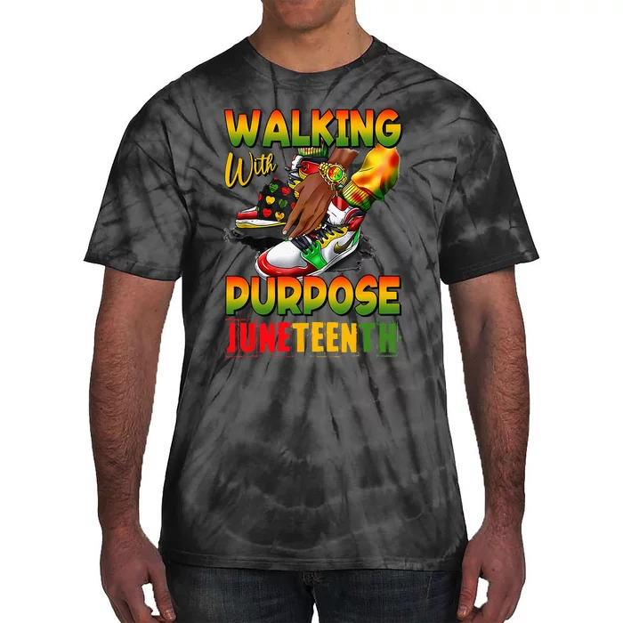 Shoes Steppin' Into Juneteenth Walking With Purpose Tie-Dye T-Shirt