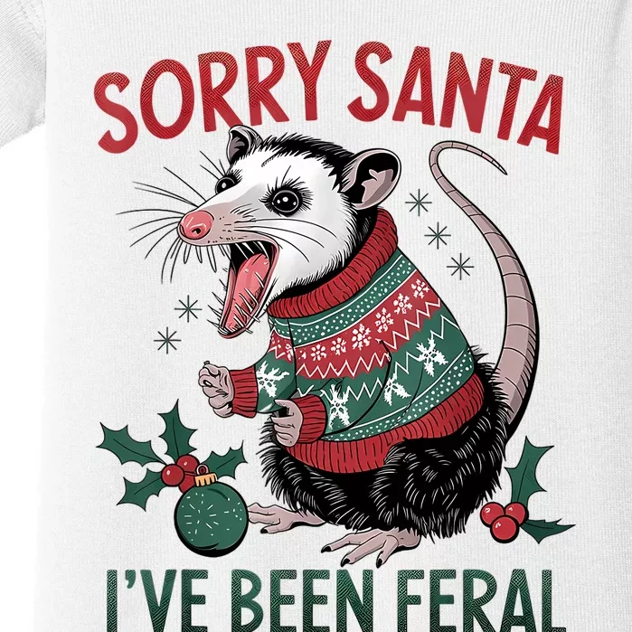 Sorry Santa IVe Been Feral Funny Feral Opossum Christmas Baby Bodysuit