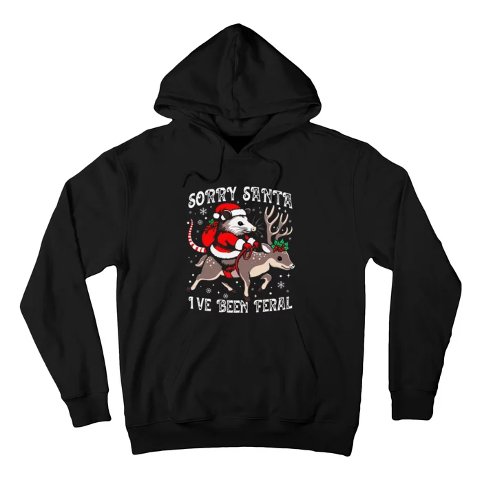 Sorry Santa IVe Been Feral Funny Feral Opossum Christmas Hoodie