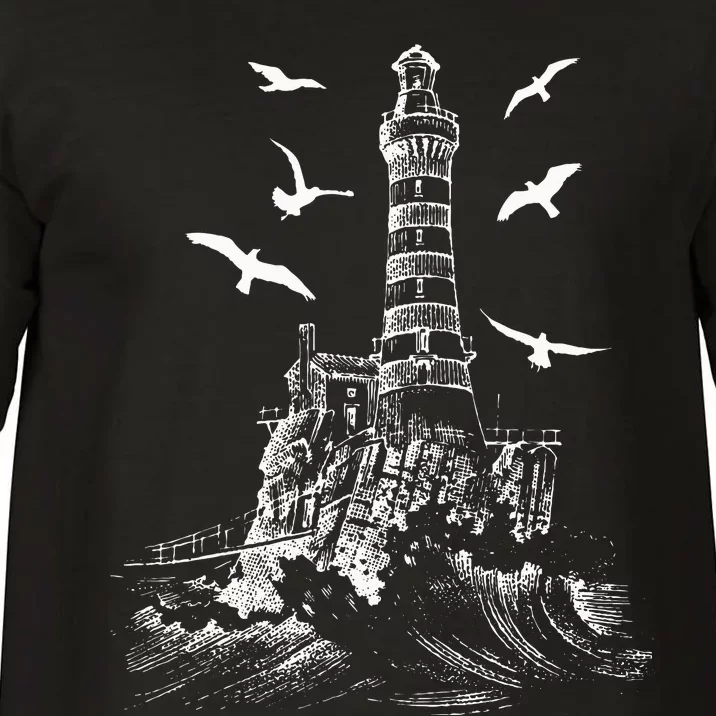 Seagull Silhouette Illustrated Lighthouse Image Gift Comfort Colors T-Shirt