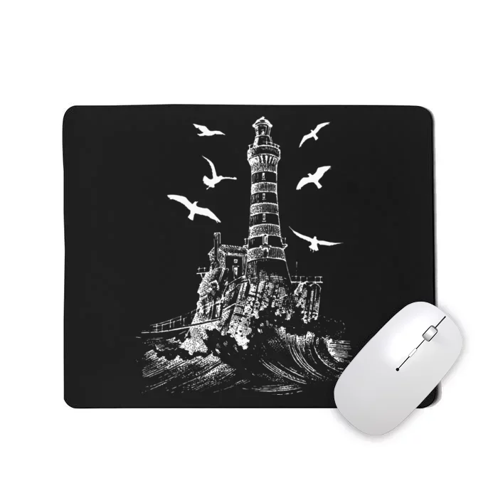 Seagull Silhouette Illustrated Lighthouse Image Gift Mousepad