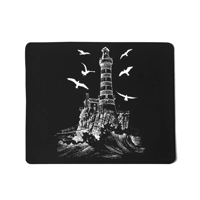 Seagull Silhouette Illustrated Lighthouse Image Gift Mousepad