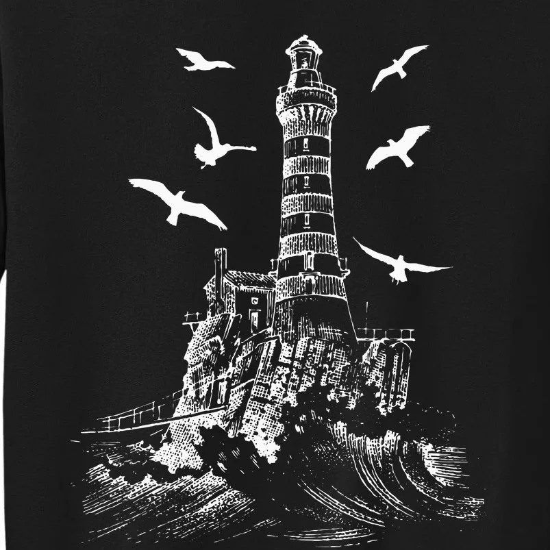 Seagull Silhouette Illustrated Lighthouse Image Gift Tall Sweatshirt