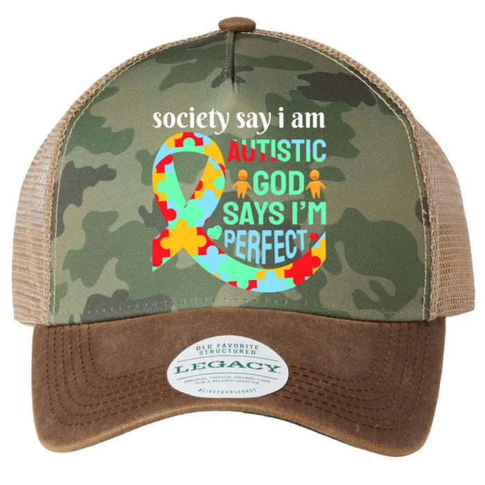 Society Say I Am Autistic God Says I'm Perfect Autism Awareness Legacy Tie Dye Trucker Hat