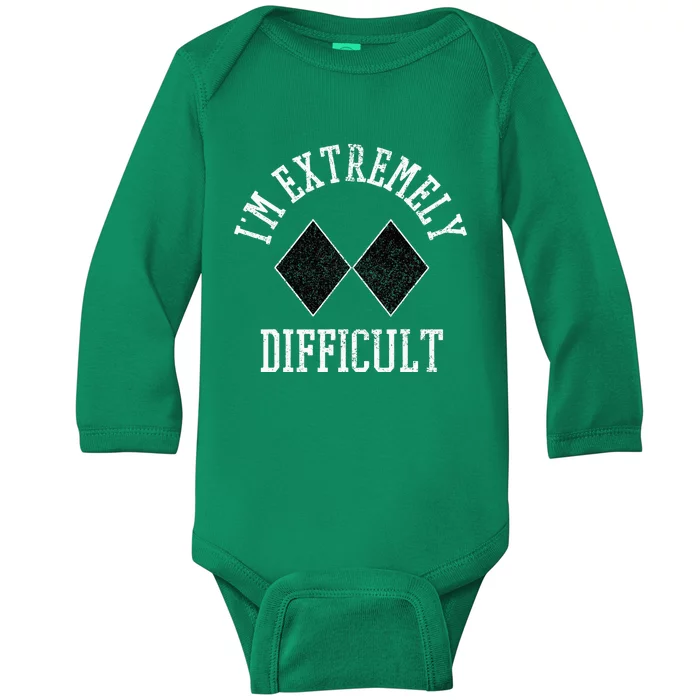 Ski Snowboard IM Extremely Difficult Diamond Sign Funny Baby Long Sleeve Bodysuit