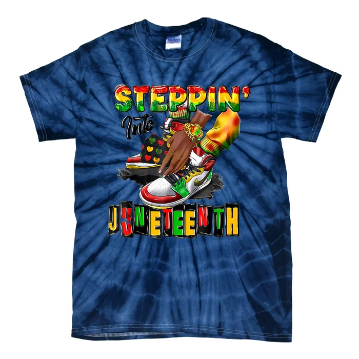 Shoes Steppin Into Juneteenth Like My Ancestors Tie-Dye T-Shirt