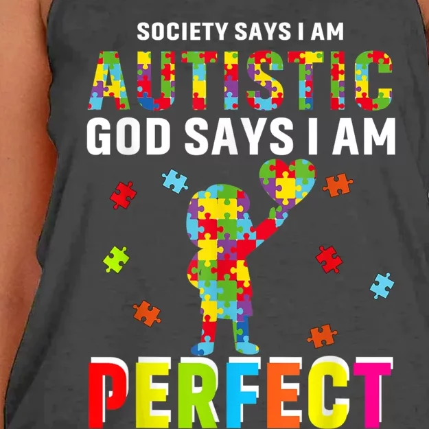 Society Says I'm Autistic God Says I'm Perfect Autism Gifts Women's Knotted Racerback Tank