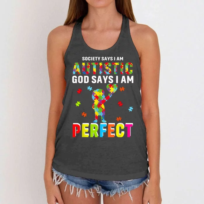 Society Says I'm Autistic God Says I'm Perfect Autism Gifts Women's Knotted Racerback Tank