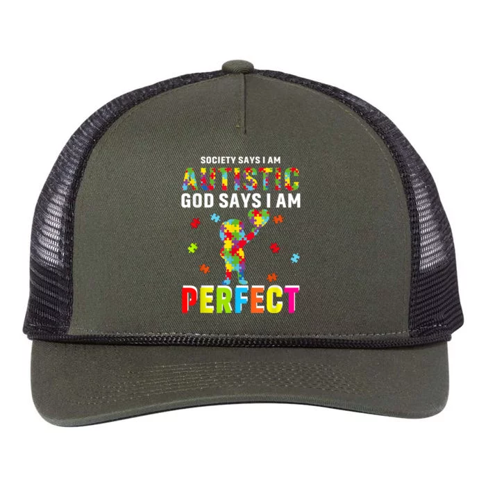 Society Says I'm Autistic God Says I'm Perfect Autism Gifts Retro Rope Trucker Hat Cap