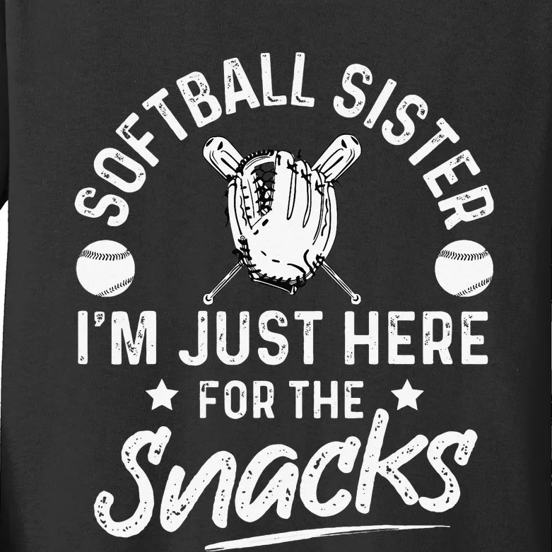 Softball sister I'm Just Here for the snacks retro Softball Kids Long Sleeve Shirt