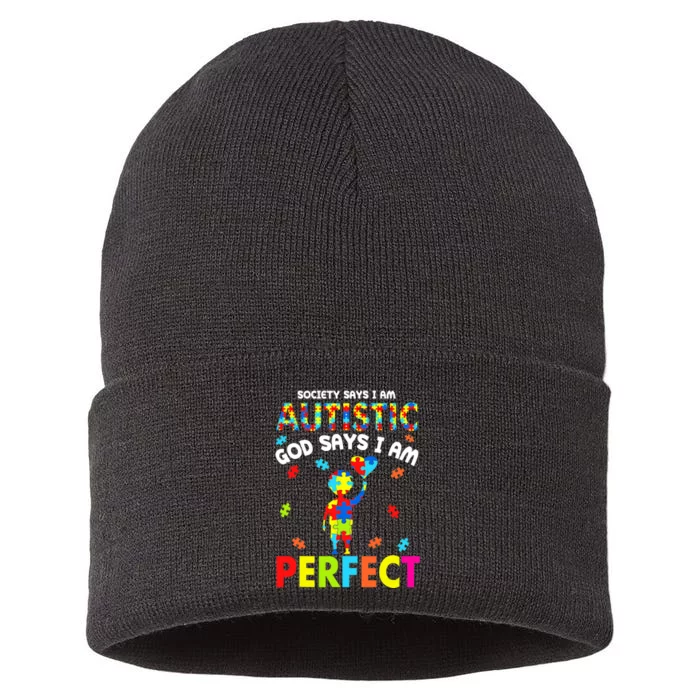 Society Says I'm Autistic God Says I'm Perfect Autism Funny Sustainable Knit Beanie