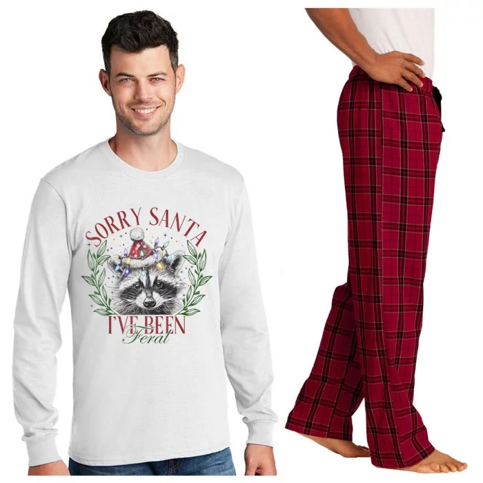 Sorry Santa IVe Been Feral Cute Raccoon Christmas Santa Long Sleeve Pajama Set