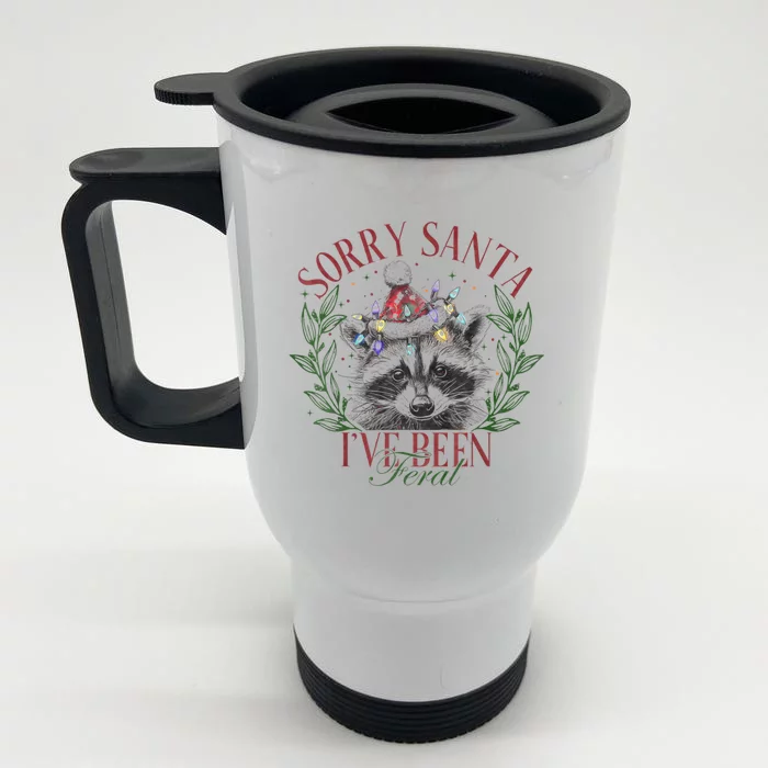 Sorry Santa IVe Been Feral Cute Raccoon Christmas Santa Front & Back Stainless Steel Travel Mug