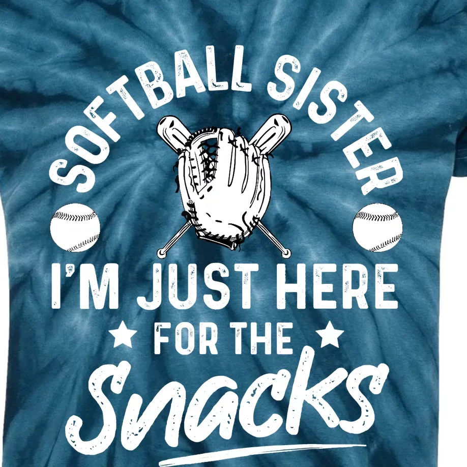 Softball Sister I'm Just Here For The Snacks Retro Softball Kids Tie-Dye T-Shirt