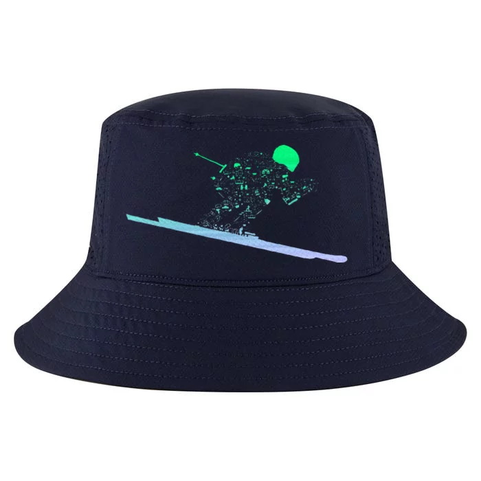 Silhouette Ski Icon For Skiier Ski Cool Comfort Performance Bucket Hat