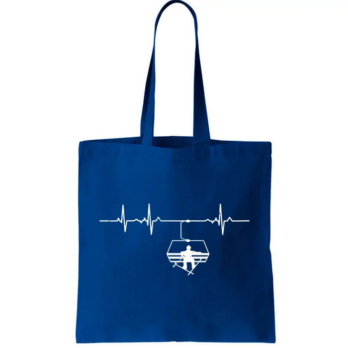 Ski Skiing Instructor Skier Sitting In Lift With Heartbeat Cool Gift Tote Bag