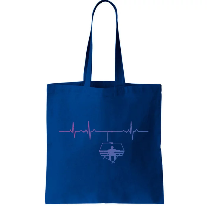 Ski Skiing Instructor Skier Sitting In Lift With Heartbeat Gift Tote Bag