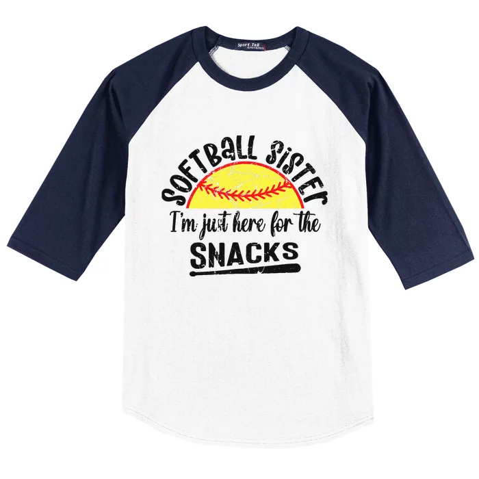 Softball Sister IM Just Here For The Snacks Funny Softball Baseball Sleeve Shirt