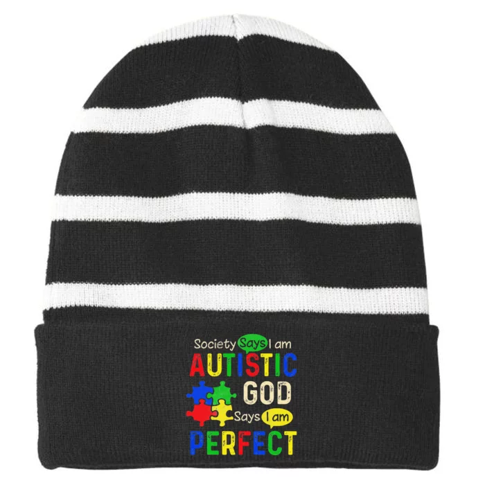 Society Says IM Autistic Autism Month Striped Beanie with Solid Band