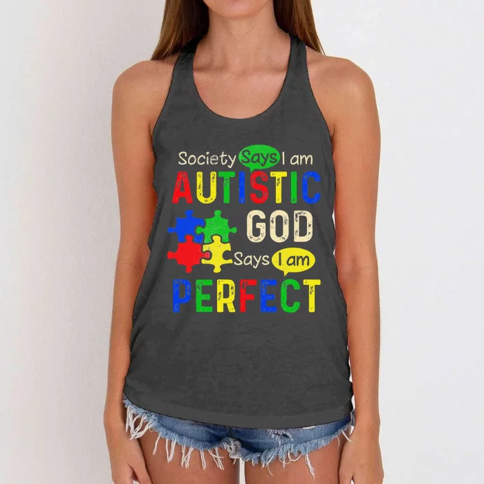 Society Says IM Autistic Autism Month Women's Knotted Racerback Tank