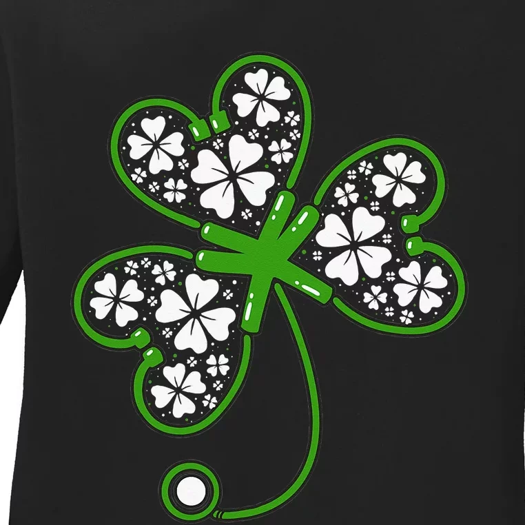 Shamrock Stethoscope Irish Nurse St Patricks Day Lucky Ladies Long Sleeve Shirt