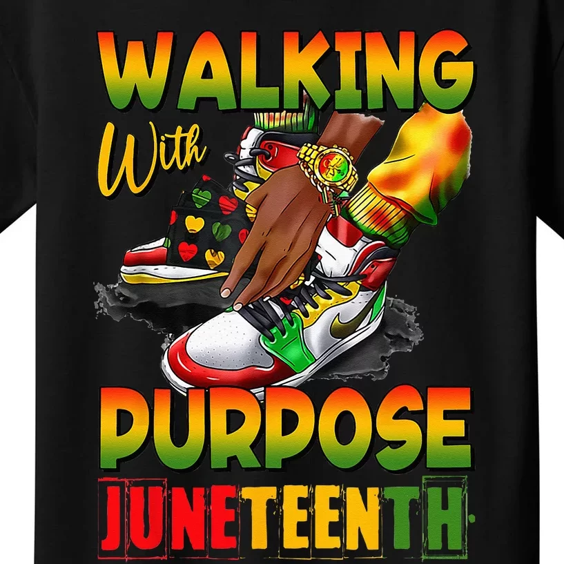 Shoes Steppin' Into Juneteenth Walking With Purpose Kids T-Shirt