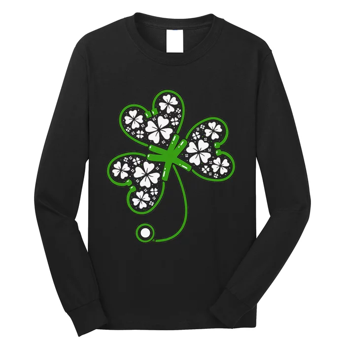 Shamrock Stethoscope Irish Nurse St Patricks Day Lucky Long Sleeve Shirt