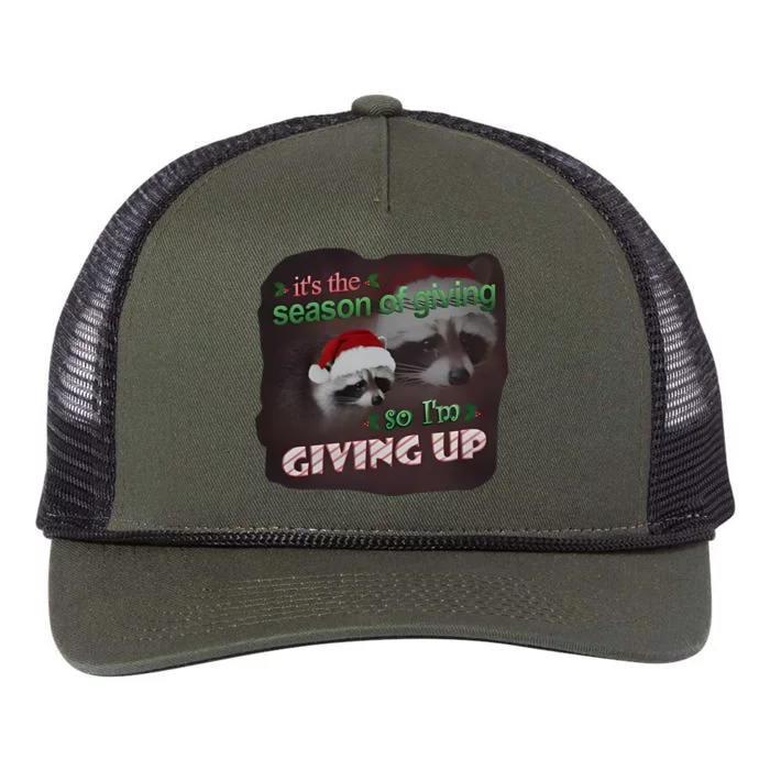 Snazzy Seagull ItS The Season Of Giving So IM Giving Up Christmas Raccoon Retro Rope Trucker Hat Cap