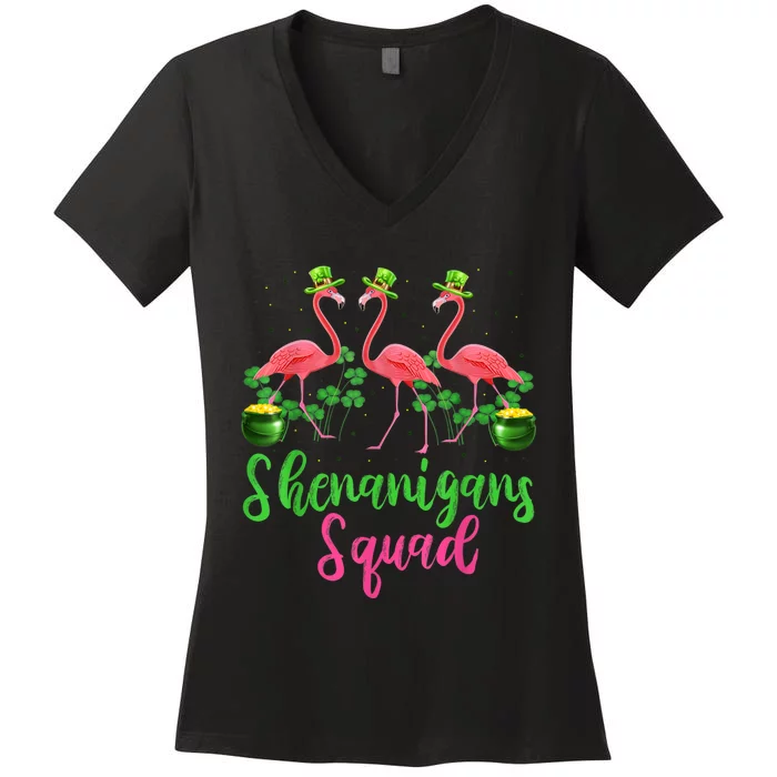 Shenanigan Squad Irish Flamingo Leprechaun St Patrick's Day Women's V-Neck T-Shirt