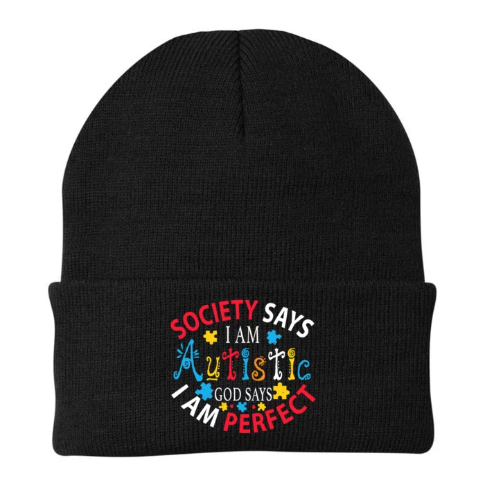 Society Says I'm Autistic God Says Perfect Autism Awareness Knit Cap Winter Beanie